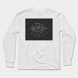 Dreamy Moon and Stars Illustration Long Sleeve T-Shirt